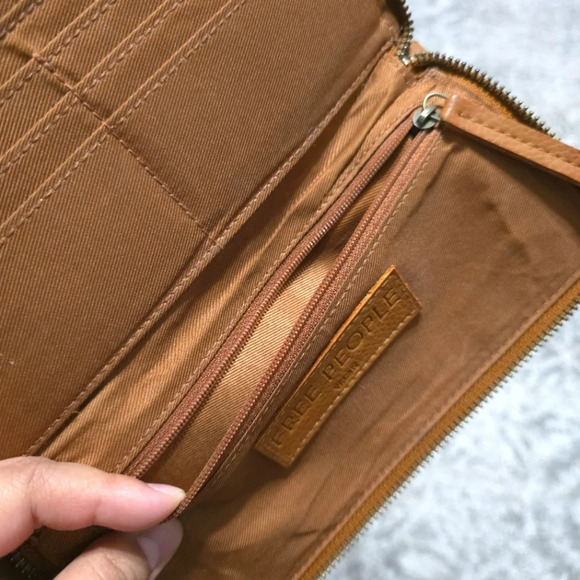 FREE PEOPLE Distressed Vegan Wallet, Brown, Slim Design, Wrist Strap Attached - Picture 12 of 15